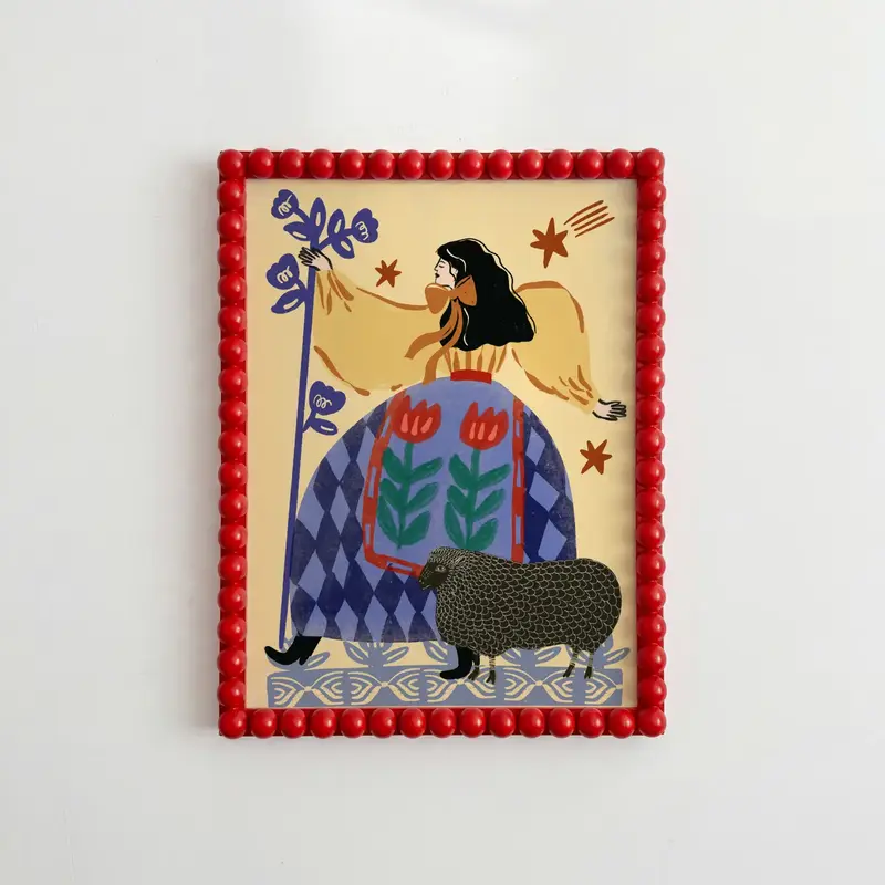 Folk Lady and Sheep Print