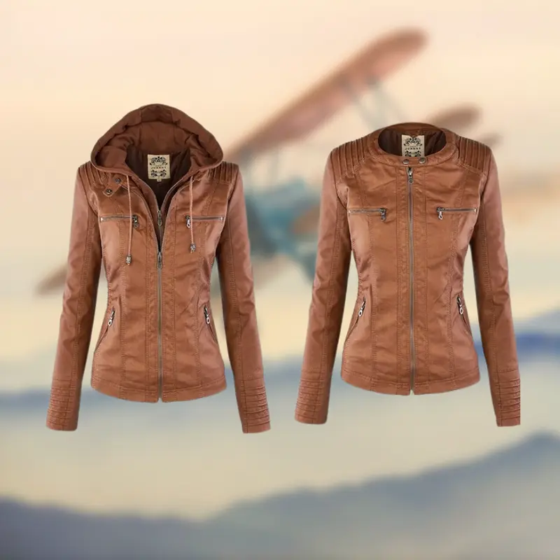 Fritz Damen Lederjacke mit Kapuze | Warm & Elegant | Wasserabweisend & Winddicht | Stylischer Winterbegleiter
