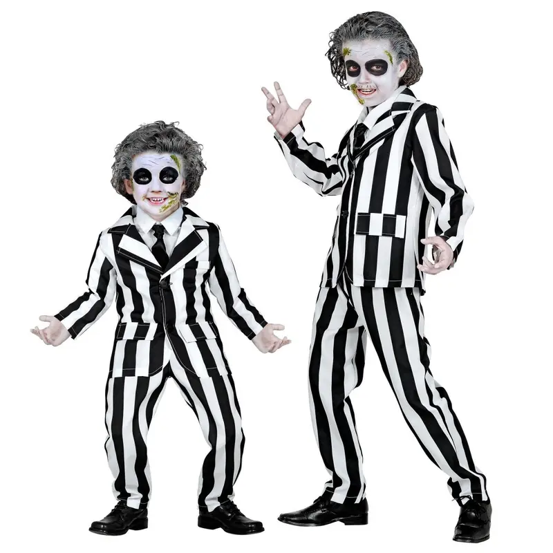 Geist Kostüm Kinder | Schwarz-weißes Halloween-Kostüm mit Jacke, Hose und Krawatte für Halloween- und Mottopartys