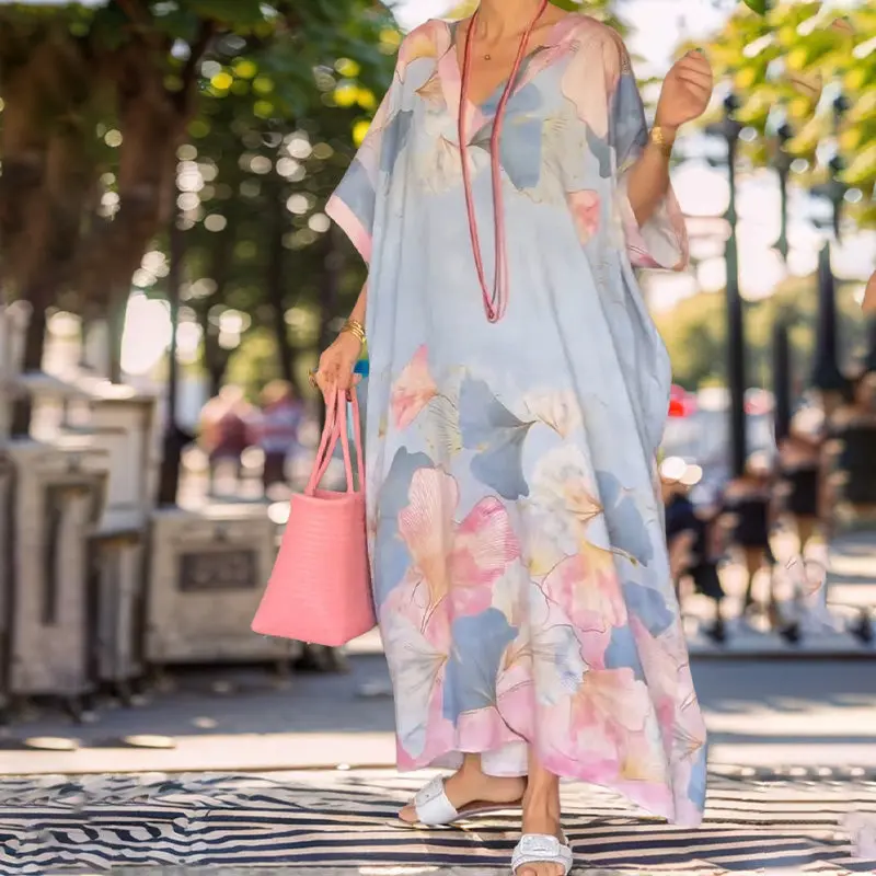 GIMA Maxikleid mit Blumenmuster & langen, weiten Ärmeln | Luftig, fließend & bequem | Slip-on Schnitt für Alltag & Urlaub