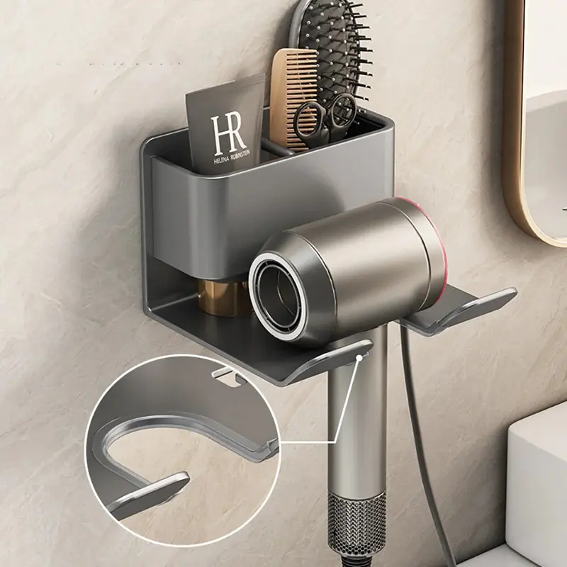 Haarpflege Organizer Wandhalterung für Badezimmer | Föhnhalter & Bürstenablage | Aluminium & Kunststoff | platzsparend