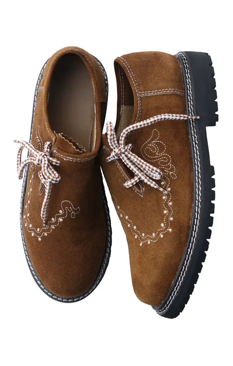 Haferlschuhe Herren | Camelbraune Trachtenschuhe aus Ziegenveloursleder mit seitlicher Schnürung für Lederhosen