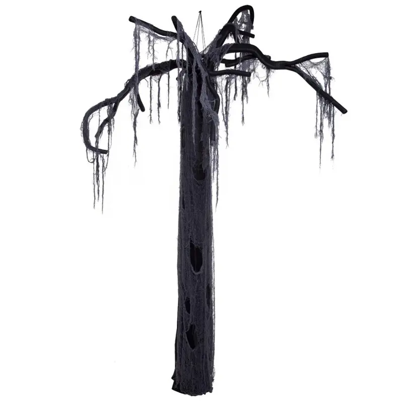Halloween Baum Deko | Schwarzer Sumpfbaum mit kahlen Ästen und hängenden Stofffetzen für gruselige Halloween-Dekoration