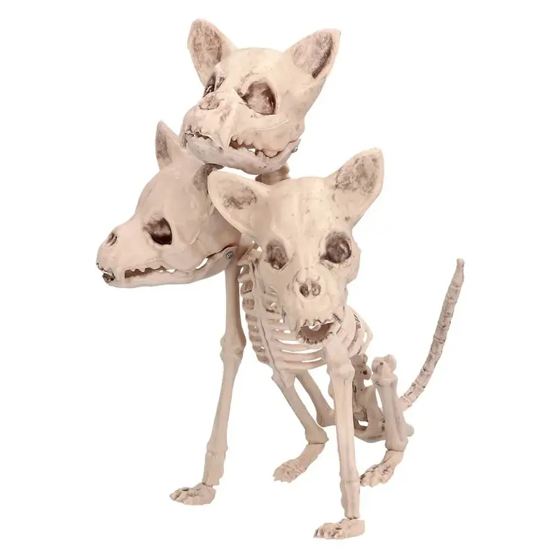 Halloween Cerberus Skelett 42 cm | Dreiköpfiges Hundeskelett als gruselige Dekoration für Halloween-Partys