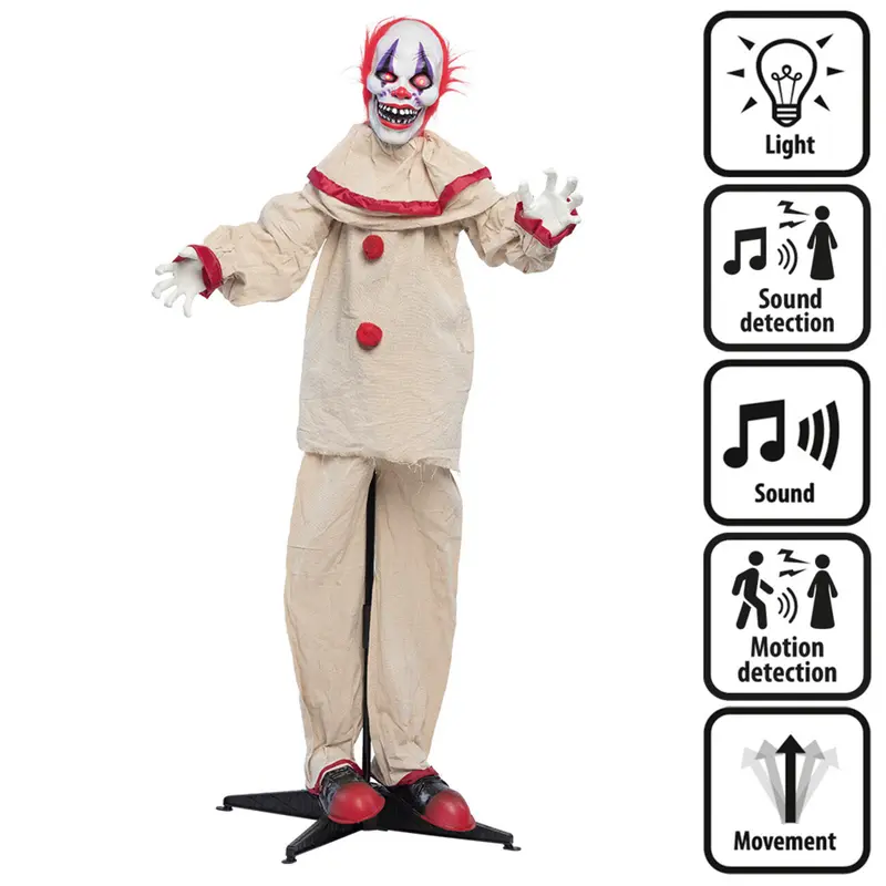 Halloween Clown Deko stehend | Gruseliger Horror-Clown mit Licht, Sound, Bewegung und Geräuscherkennung für Halloween