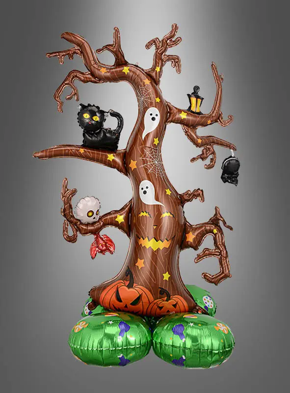 Halloween Folienballon Baumgeist 126 × 87 cm | Freistehende Ballonskulptur mit Geistern, Kürbissen und Fledermaus