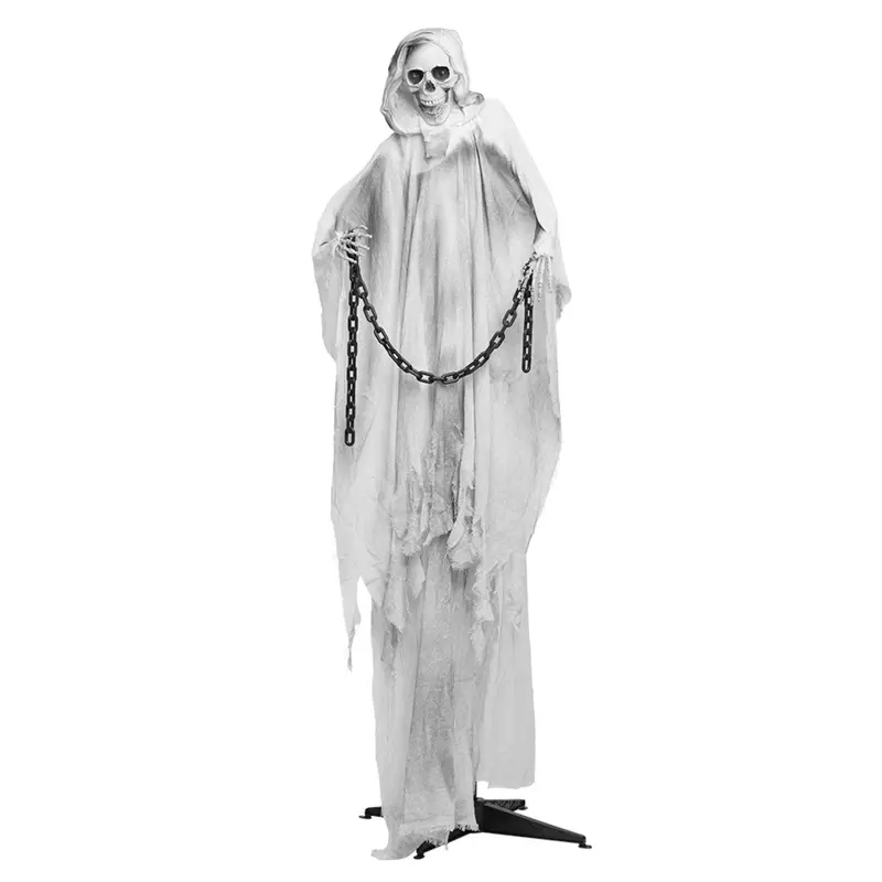 Halloween Geist Deko stehend | Angekettete Gruselfigur mit Licht, Sound, Bewegung und Geräuscherkennung für Halloween