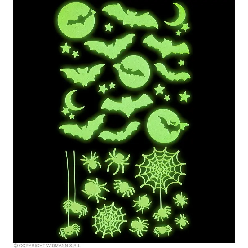 Halloween Glow in the Dark Aufkleber | Leuchtende Spinnen & Fledermäuse 21 × 15 cm für Fenster, Wände und Türen
