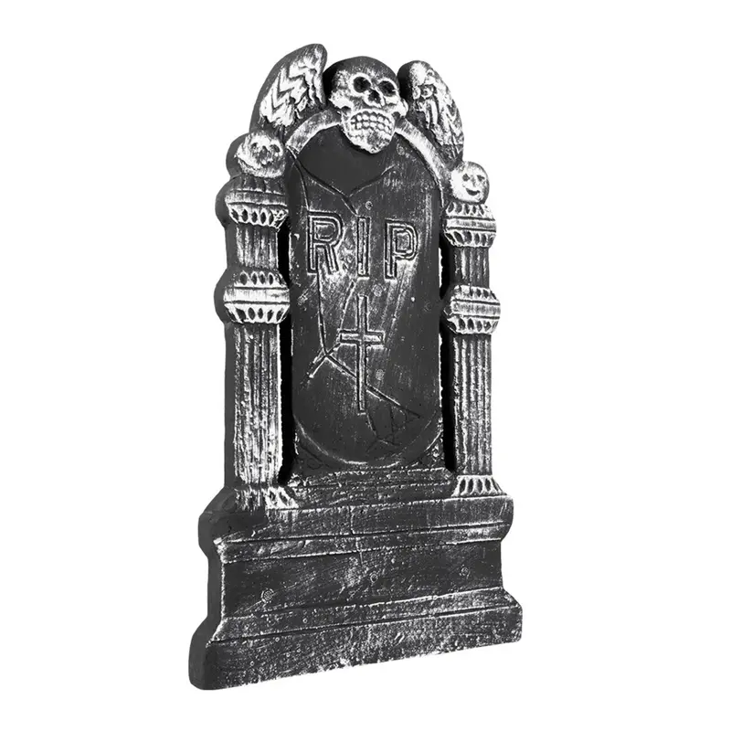 Halloween Grabstein Deko | Schwarzer Grabstein mit Totenkopf und RIP-Schriftzug für Friedhofs- und Halloween-Dekoration