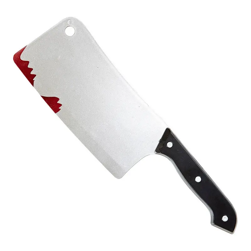 Halloween Hackmesser 30 cm | Blutiges Horror-Messer mit schwarzem Griff als Kostüm-Accessoire für Metzger und Chirurgen