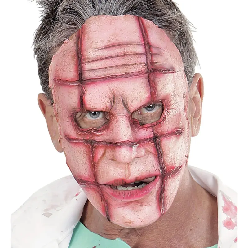 Halloween Halbmaske Scarface | Weiß-rote Gruselmaske mit Narben-Look für Halloween-, Horror- und Mottopartys