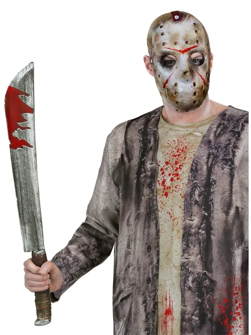 Halloween Horror Accessoire Set | 2-teiliges Jason Kostüm Zubehör mit Maske und Machete für Halloween, Cosplay und Mottoparty