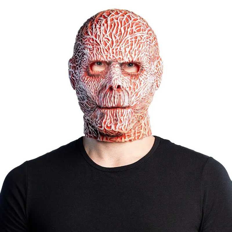Halloween Horror Maske Erwachsene | Rote Latex-Kopfmaske mit gehäutetem Gesicht für Monster- und Gruselkostüme