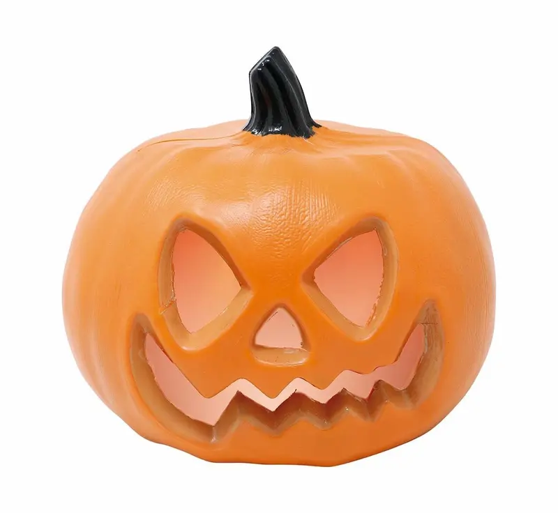 Halloween Kürbis Deko 20 cm | Batteriebetriebener Deko-Kürbis aus PVC als Tischdekoration für Halloween-Partys
