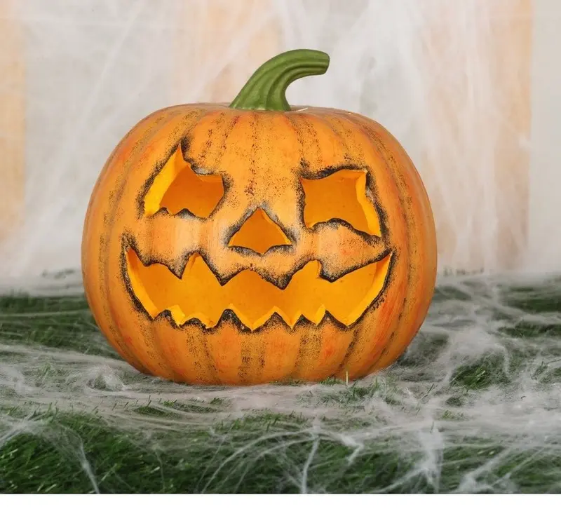 Halloween Kürbis Deko 20 cm | Leichter Deko-Kürbis aus Schaumstoff für Tisch, Fensterbank und Halloween-Partys