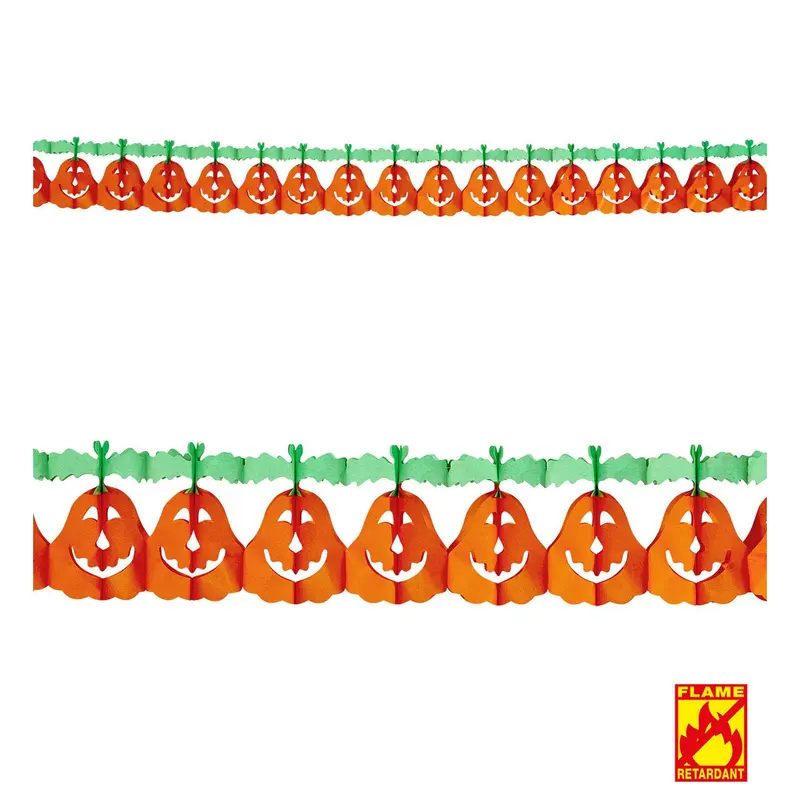 Halloween Kürbis Girlande 4 m | Orange-grüne Hängedeko mit Kürbisgesichtern für Halloween-Partys und Raumdekoration