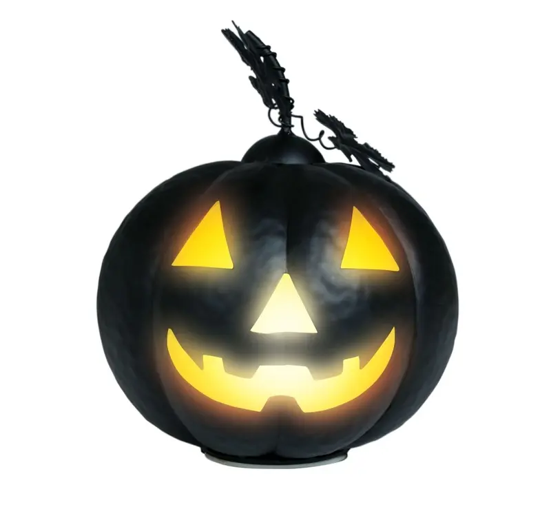 Halloween Kürbis mit Licht 16 cm | Schwarzer leuchtender Deko-Kürbis für Tisch, Fensterbank und Halloween-Partys