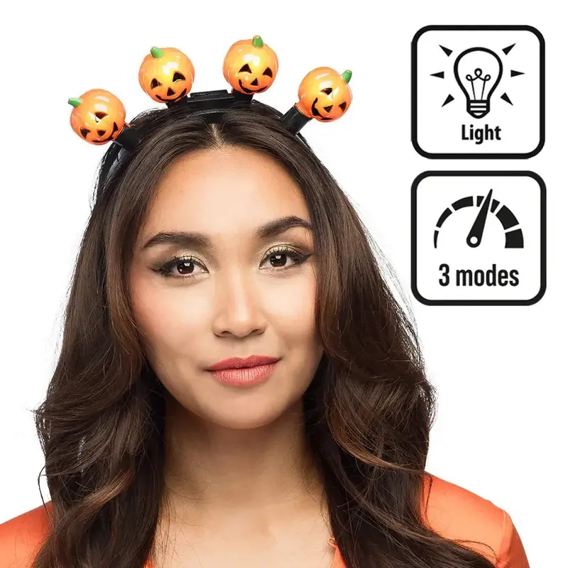 Halloween LED Haarband Kürbis | Leuchtendes Kürbis-Diadem mit 4 LED-Kürbissen und 3 Leuchtmodi für Halloween