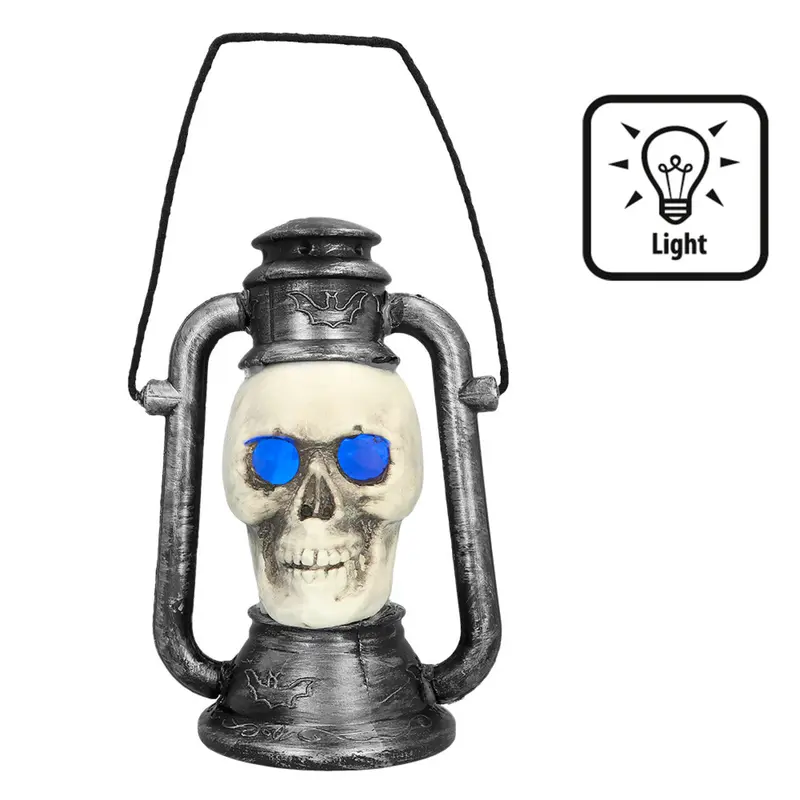 Halloween LED Laterne Totenkopf | Gruselige Schädel-Laterne mit 3 Farbwechsel-Lichtern für Halloween-Dekoration