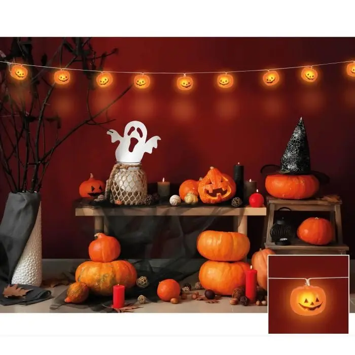 Halloween LED Lichterkette Kürbis 1,8 m | Kürbis Girlande mit Batteriebetrieb für Halloween-, Fenster- und Partydeko
