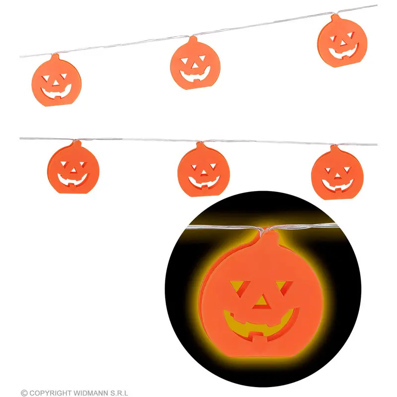 Halloween LED Lichterkette Kürbis 2,5 m | 10 Kürbislichter mit Batteriebetrieb für Halloween- und Partydekoration