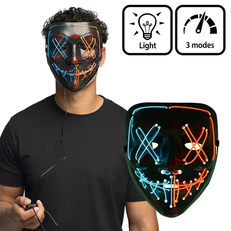 Halloween LED Maske Smile | Leuchtmaske mit X-Augen, Killer-Grinsen und 3 Lichtmodi für Horror- und Mottopartys