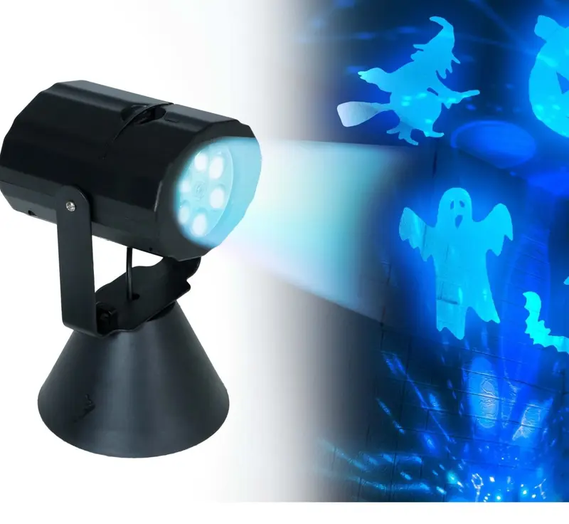 Halloween LED Projektor 20 cm | Schwarzer Metall-Projektor mit LED-Licht für Halloween- und Gruseldekoration