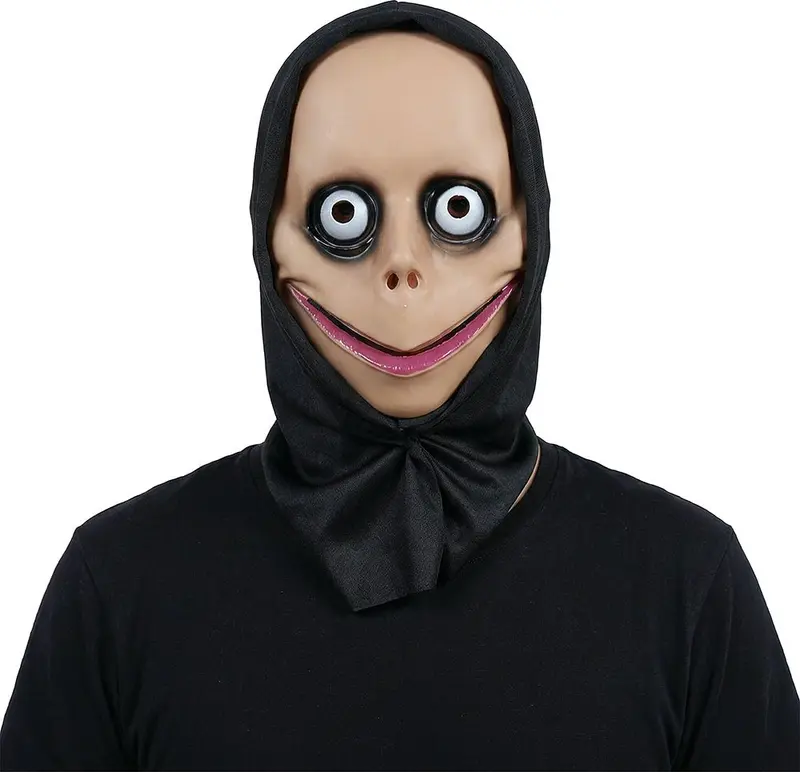 Halloween Maske weißes Gesicht | Gruselige PVC-Maske mit Kapuze für Horror-Kostüme, Cosplay und Mottopartys