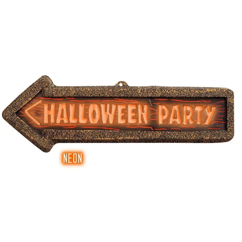 Halloween Party Schild | Wanddekoration mit Pfeil und Halloween-Party Schriftzug für gruselige Party- und Raumdekoration