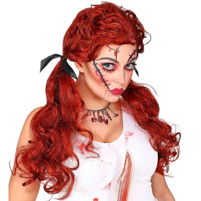 Halloween Puppen Perücke Rot | Killerpuppen Perücke für Horror Kostüm, Halloween, Karneval und gruselige Mottopartys