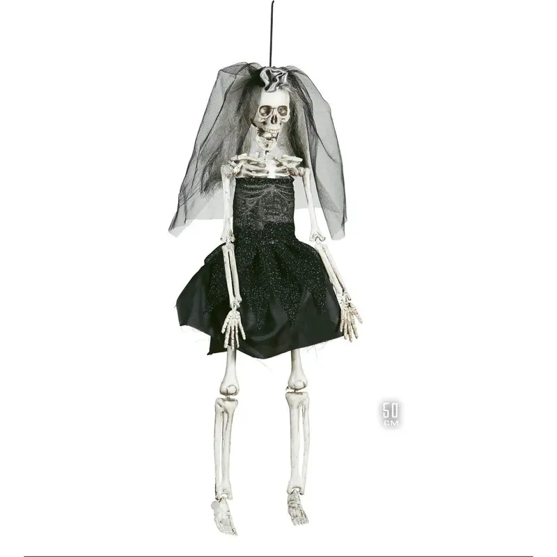 Halloween Skelett Braut 42 cm | Gruselige Braut-Skelett Hängedeko mit Kleid und Schleier für Halloween-Partys