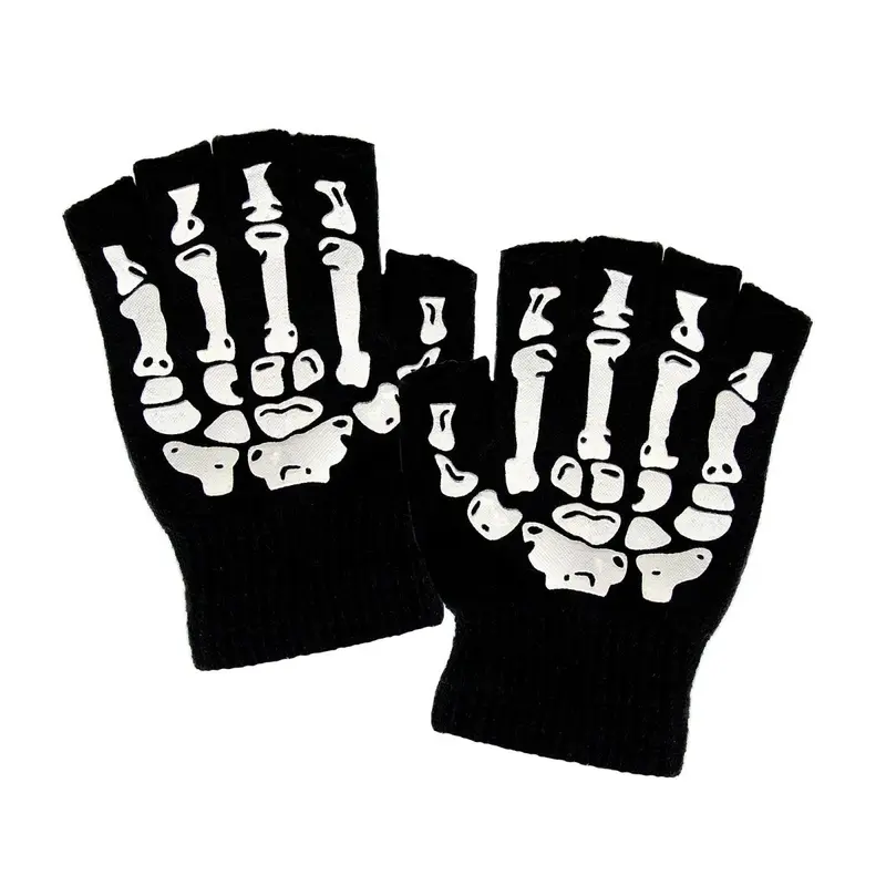 Halloween Skelett Handschuhe Schwarz Weiß | Fingerlose Knochenhandschuhe Größe M/L für Skelett Kostüm und Mottoparty