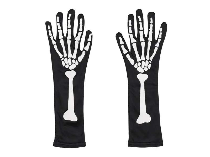 Halloween Skelett Handschuhe Schwarz Weiß | Glow in the Dark Knochenhandschuhe für Skelett Kostüm und Horrorparty