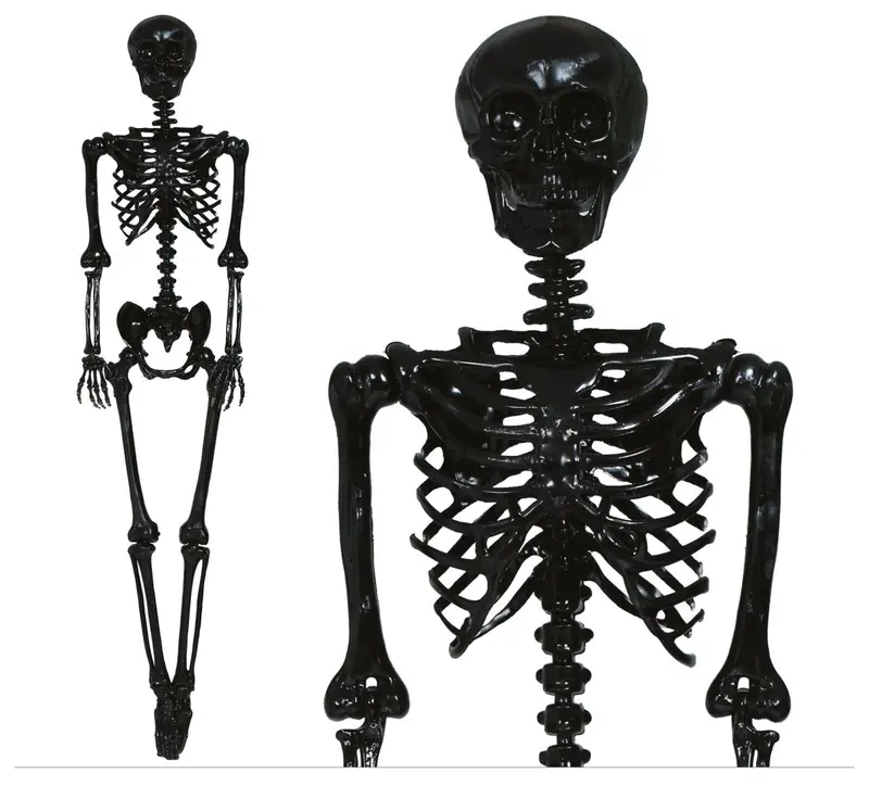 Halloween Skelett Hängedeko 90 cm | Schwarzes Skelett zum Aufhängen für Halloween-Partys und gruselige Raumdekoration