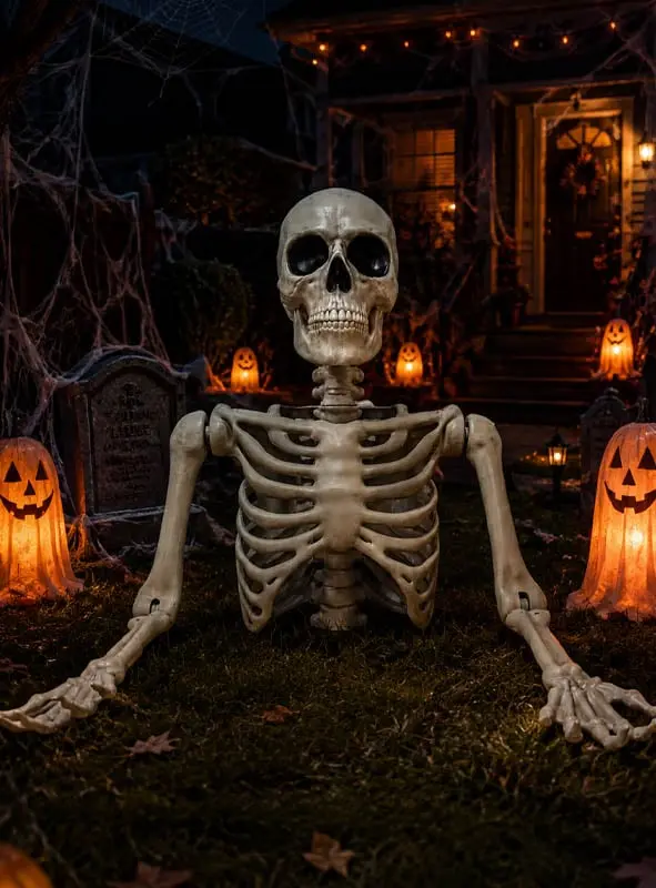 Halloween Skelett Torso 104 cm | Riesiger Groundbreaker mit beweglichen Armen und Halterung für Garten und Halloween-Deko