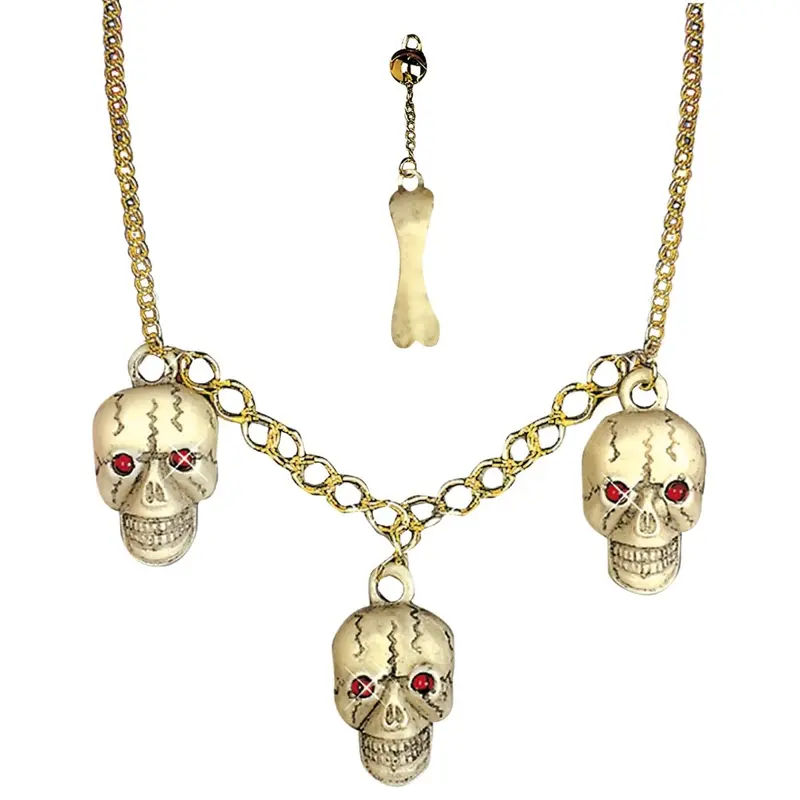 Halloween Skelett Zubehör Set | 2-teiliges Kostüm Accessoire mit Halskette und Ohrring für Halloween und Mottopartys