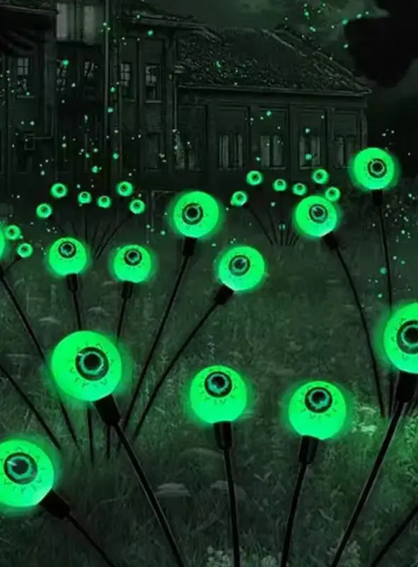 Halloween Solar Augen Gartendeko | 6 grün leuchtende LED-Augen mit Solarmodul und Erdspieß für Garten und Blumentöpfe