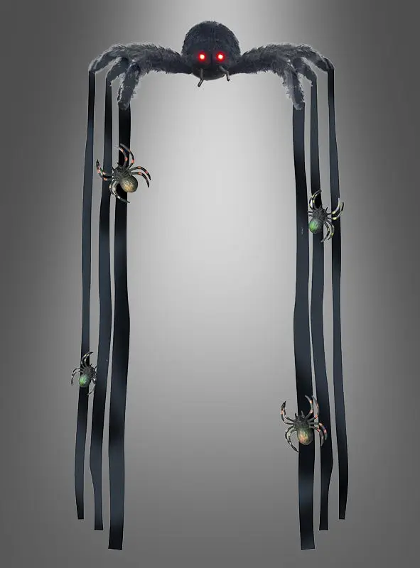 Halloween Spinne animiert 90 cm | Riesige Deko-Spinne mit Bewegung und roten LED-Augen zum Aufhängen für Halloween