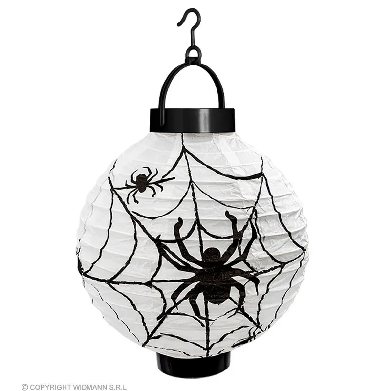 Halloween Spinnen Lampion 20 cm | Beleuchtete Laterne mit Spinnennetz und schwarzer Spinne für Halloween-Dekoration