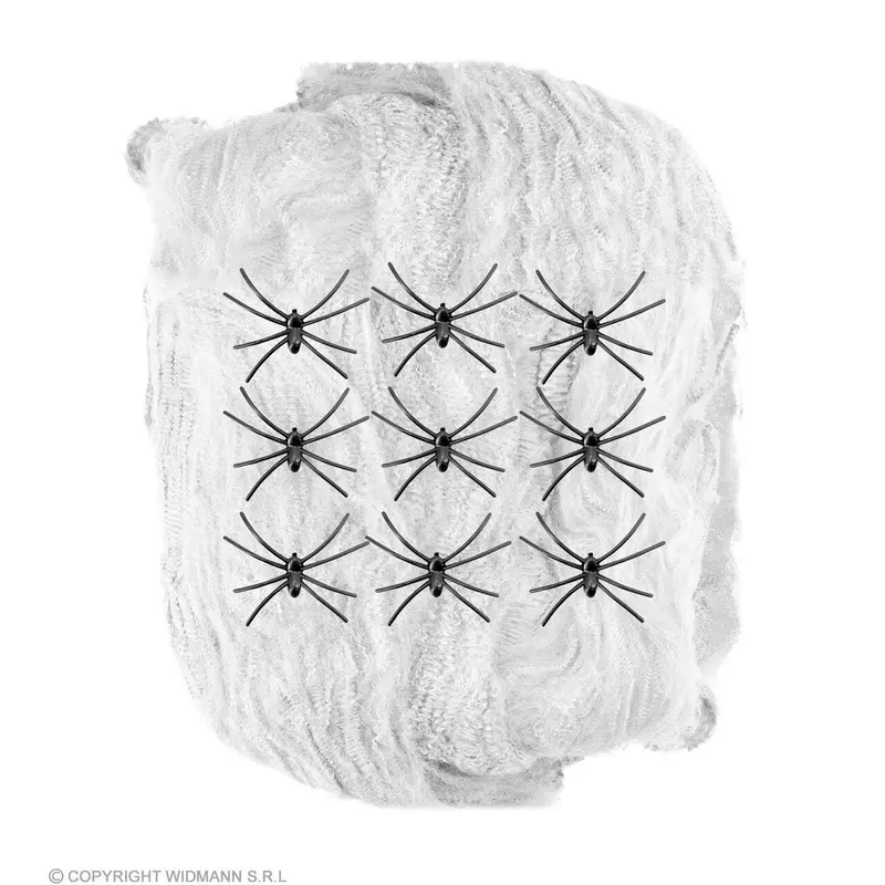 Halloween Spinnennetz 200 g | Weißes Dekonetz mit 9 schwarzen Spinnen für Wände, Fenster und gruselige Partydekoration