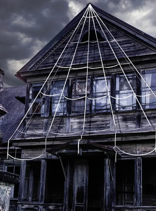 Halloween Spinnennetz 5 m | Riesiges weißes Deko-Netz mit Haken und Pflöcken für Hauswand, Garten und Halloween-Partys