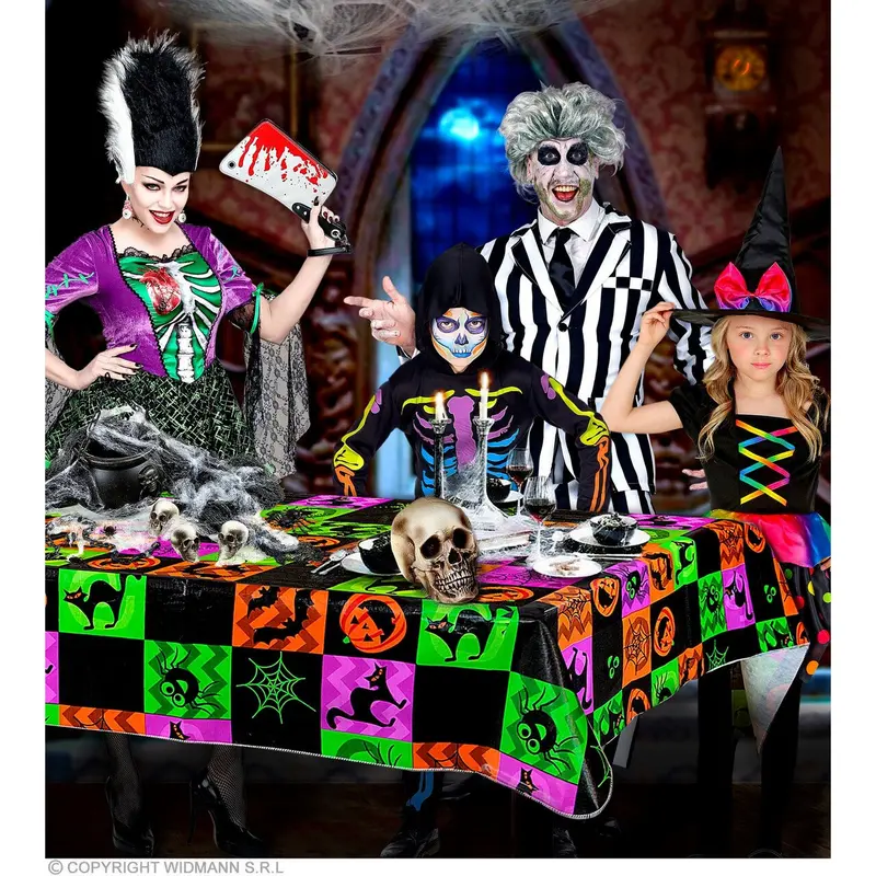 Halloween Tischdecke 132 × 178 cm | Bunte Tischdekoration mit Kürbissen, Fledermäusen und Halloween-Motiven für Partys