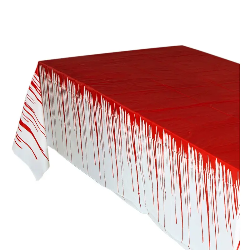 Halloween Tischdecke Blut 275 × 137 cm | Weiße Horror-Tischdecke mit Blutflecken und Schlieren für Halloween-Partys
