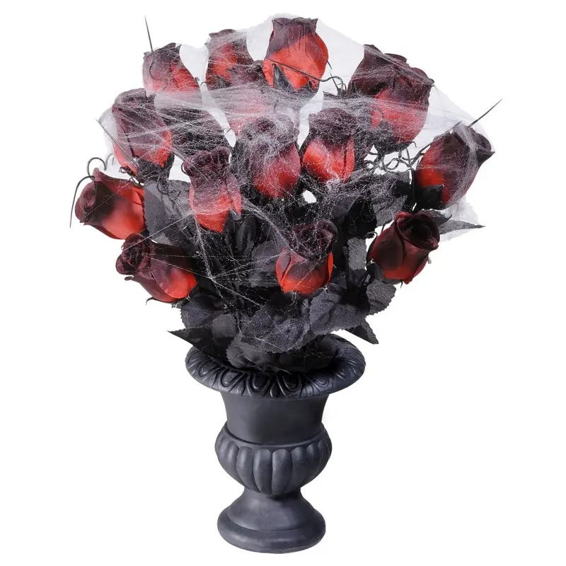 Halloween Tischdekoration | Gruselige Vase mit 15 roten Rosen als Dekoration für Halloween-Partys und Themenabende
