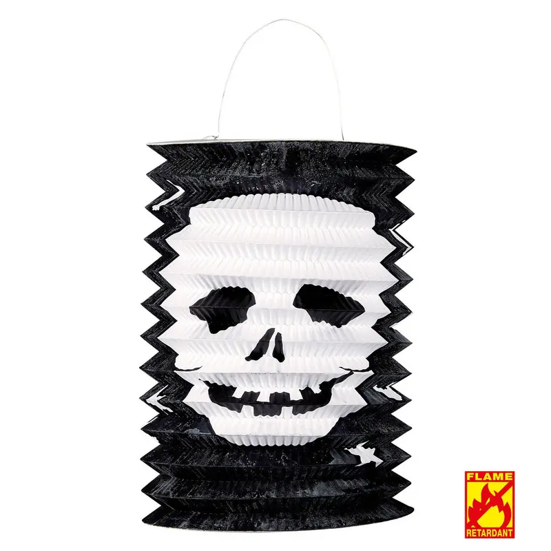 Halloween Totenkopf Lampion | Schwarz-weiße Papierlaterne mit Skelettgesicht zum Aufhängen für Halloween-Partys