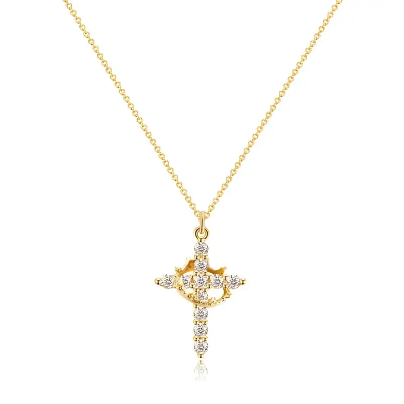 Halskette mit Kreuz & Krone Anhänger | Symbol für Glauben & Stärke | Ausdrucksstarker Schmuck