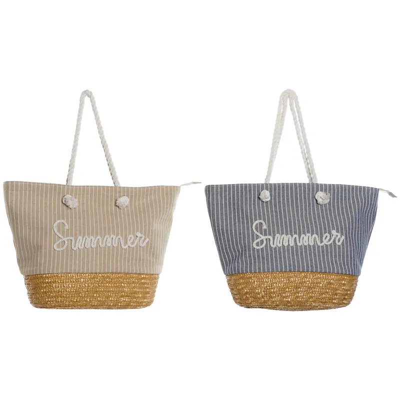 Handtas Dames Home ESPRIT Blauw Beige Natuurlijk 52 x 16 x 33 cm (2 Stuks)
