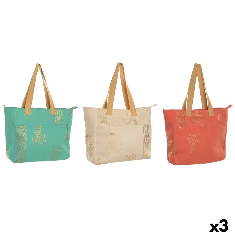 Handtas Dames Home ESPRIT Groen Beige Gouden Koraal 55 x 14 x 35 cm (3 Stuks)