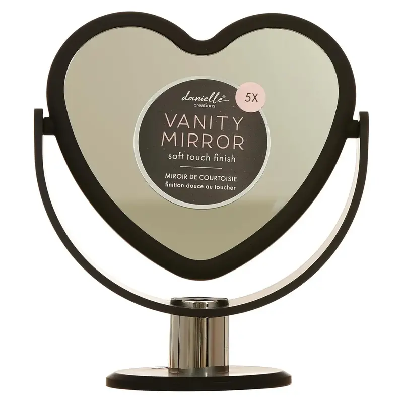 Heart Vanity Mirror Black 5x Magnified