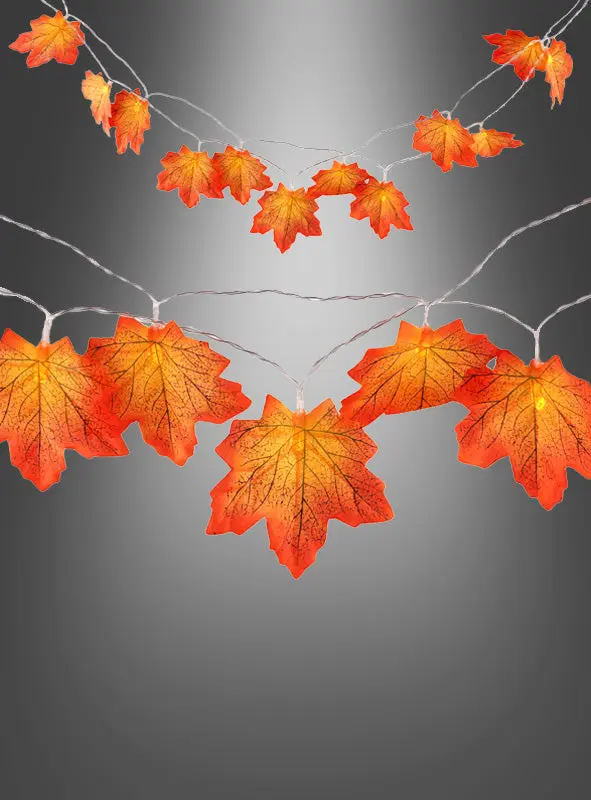 Herbst Blättergirlande mit LED 285 cm | Orange Ahornblätter-Girlande mit 20 LEDs für Fenster, Tisch und Halloween-Deko